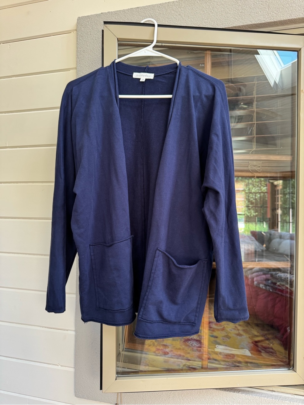Women's Navy Open-Front Cardigan with Patch Pockets